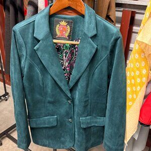 Isaac Mizrahi Live! Emerald Faux Suede Blazer Size Small